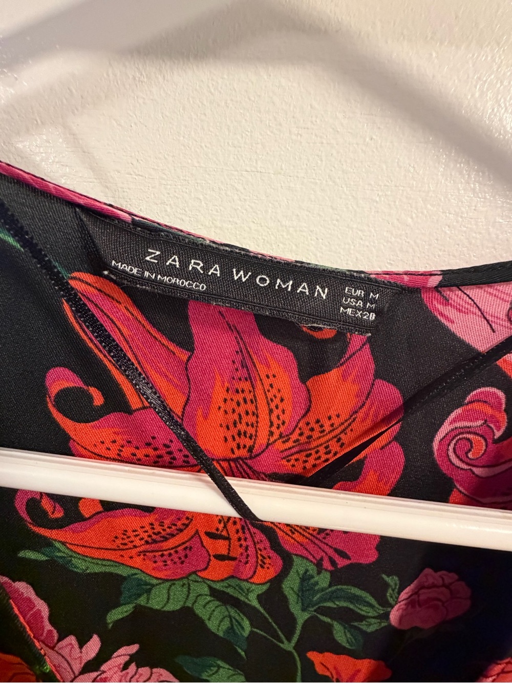 Zara Black Mini Dress with Pink and Red Floral Print - Picture 2 of 4